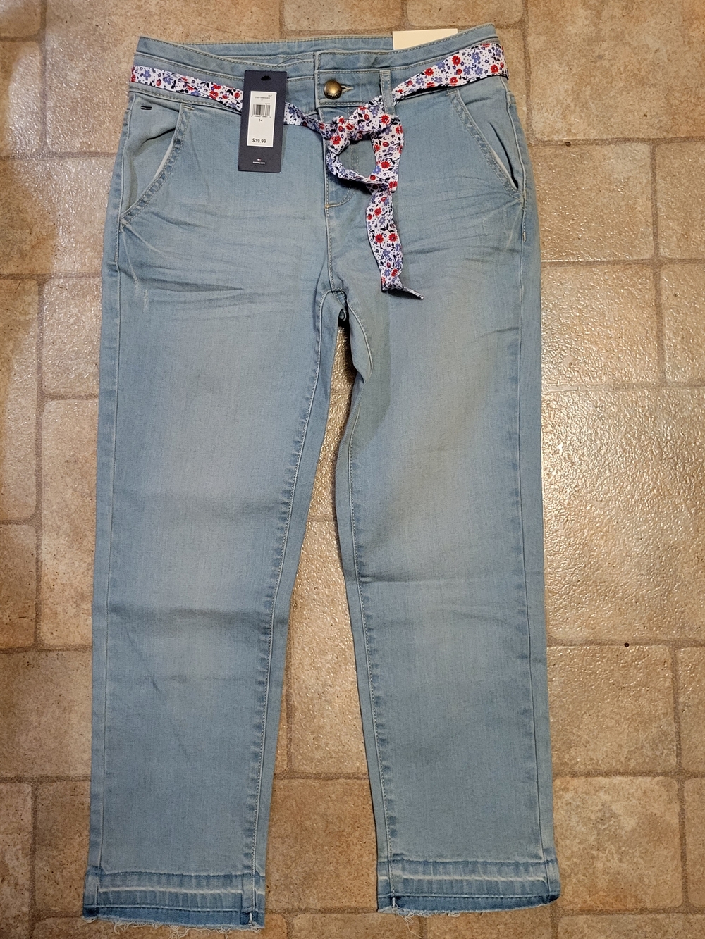 Tommy Hilfiger Light Blue Girls' Jeans with Floral Tie Belt